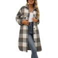 thumbnail image 2 of GHSDFBB Women's Lounge Lapel Button Up Long Sleeve Plaid Long Shirt Jacket Shacket, 2 of 7