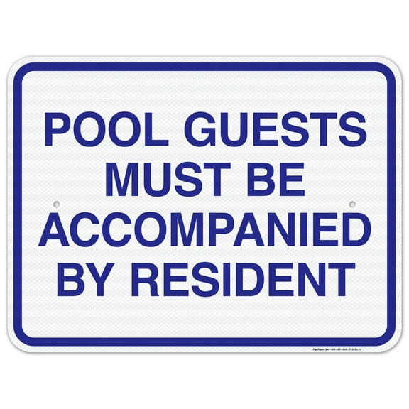 Pool Guests Must Be Accompanied By Resident Sign, Pool Sign,