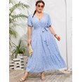 thumbnail image 2 of Plus Size Wedding Guest Maxi Dresses for Curvy Women, Summer Casual Floral Long Party Sundress with 3/4 Sleeve, 2 of 8