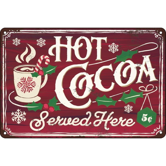 Hot Cocoa Served Here Metal Tin Sign Vintage Art Poster Plaque Kitchen Cafe Home Wall Decor 12X8Inch