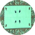 thumbnail image 1 of Ahgly Company Indoor Round Oriental Turquoise Blue Modern Area Rugs, 6' Round, 1 of 4