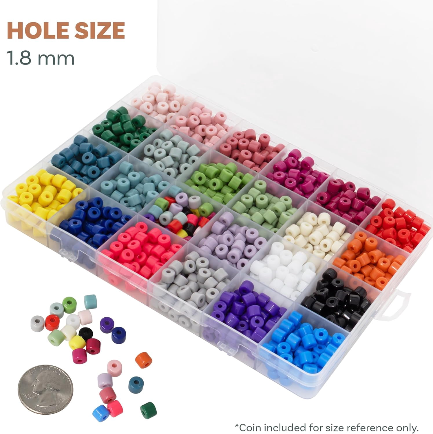 The Beadsmith Acrylic Beads Assortment – Tube Beads Assorted Colors, Approx. 1200pc, 24 Compartments, 23 Colors + Mixed, 0.25" x 0.2" Cylinder Beads