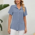 thumbnail image 2 of Clothing 2025 Womens Casual Short Sleeve Button Down Shirts Summer Plain Top Blouses with Pockets Womens Short Sleeve Button Down Shirts Official Collar Blouse Basic Simple Dress Shirt, 2 of 9