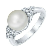 Bling Jewelry Womens Bridal CZ Halo Pearl Cocktail Statement Ring in Sterling Silver Solitaire Style