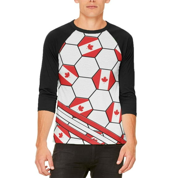 World Cup Canada Soccer Ball Mens Raglan T Shirt White-Black SM