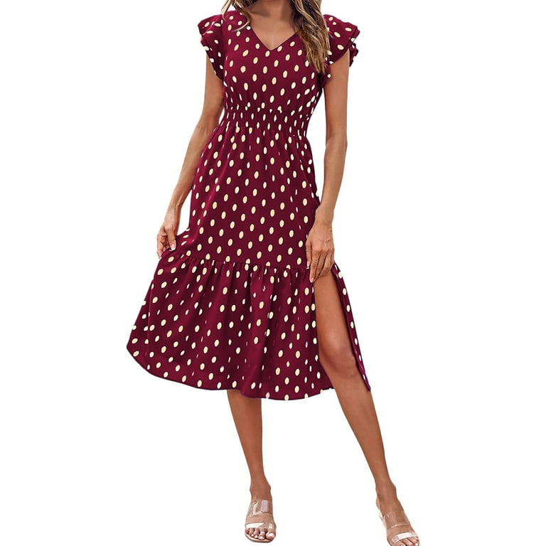 Dropship V-Neck Polka Dot Short Sleeve Midi Dress Women Natural Waist Hip A  Line Dresses Female Summer 2021 Print Elegant Ladies Clothes to Sell Online  at a Lower Price