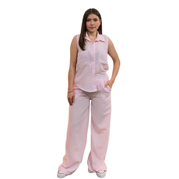 YARETNI MODA Conjunto Para Dama Pantalon Y Camisa Sin Mangas Rayado