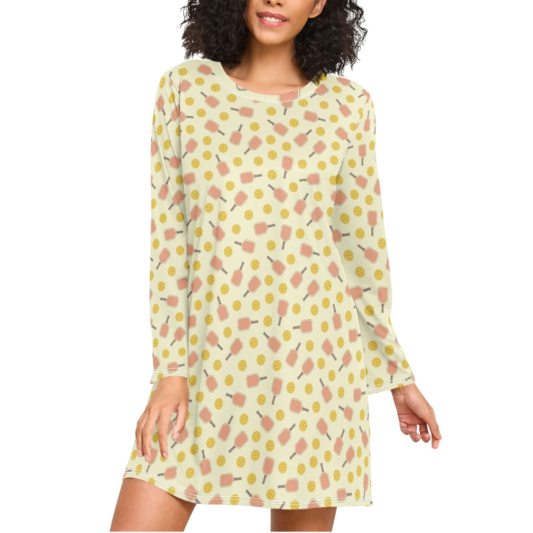 joogoo Yellow Pickleball Balls Women's Long Sleeve Nightgown Sleepwear S