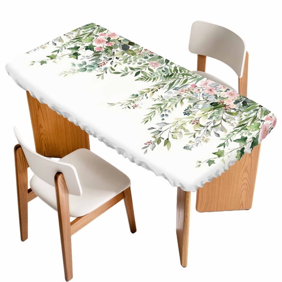Sage Green Eucalyptus Table Cloths for 4 Foot Rectangle Tables, Summer Spring Weeping Leaves Botanical Patio Waterproof Elastic Fitted Tablecloths, Washable Rectangular Table Cover for Camping