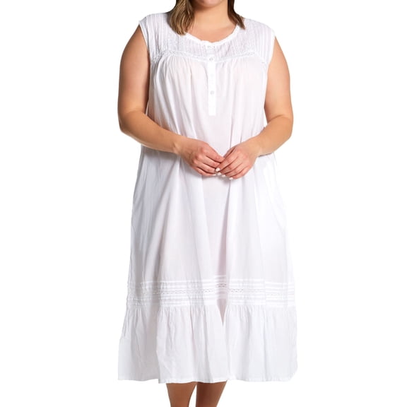 Women's La Cera 1250GX Plus 100% Cotton Woven Crochet Sleeveless Gown (White 1X)