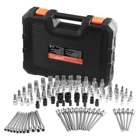 KFFKFF Socket Set, 107-Count in Standard and Metric Measurements, Hex/Torx/External Torx/Tamper-Resistant/Extra Lengthy, Crafted from S2 Alloy Steel and Cr-V Steel, Suitable for 1/4 in, 3/8 in