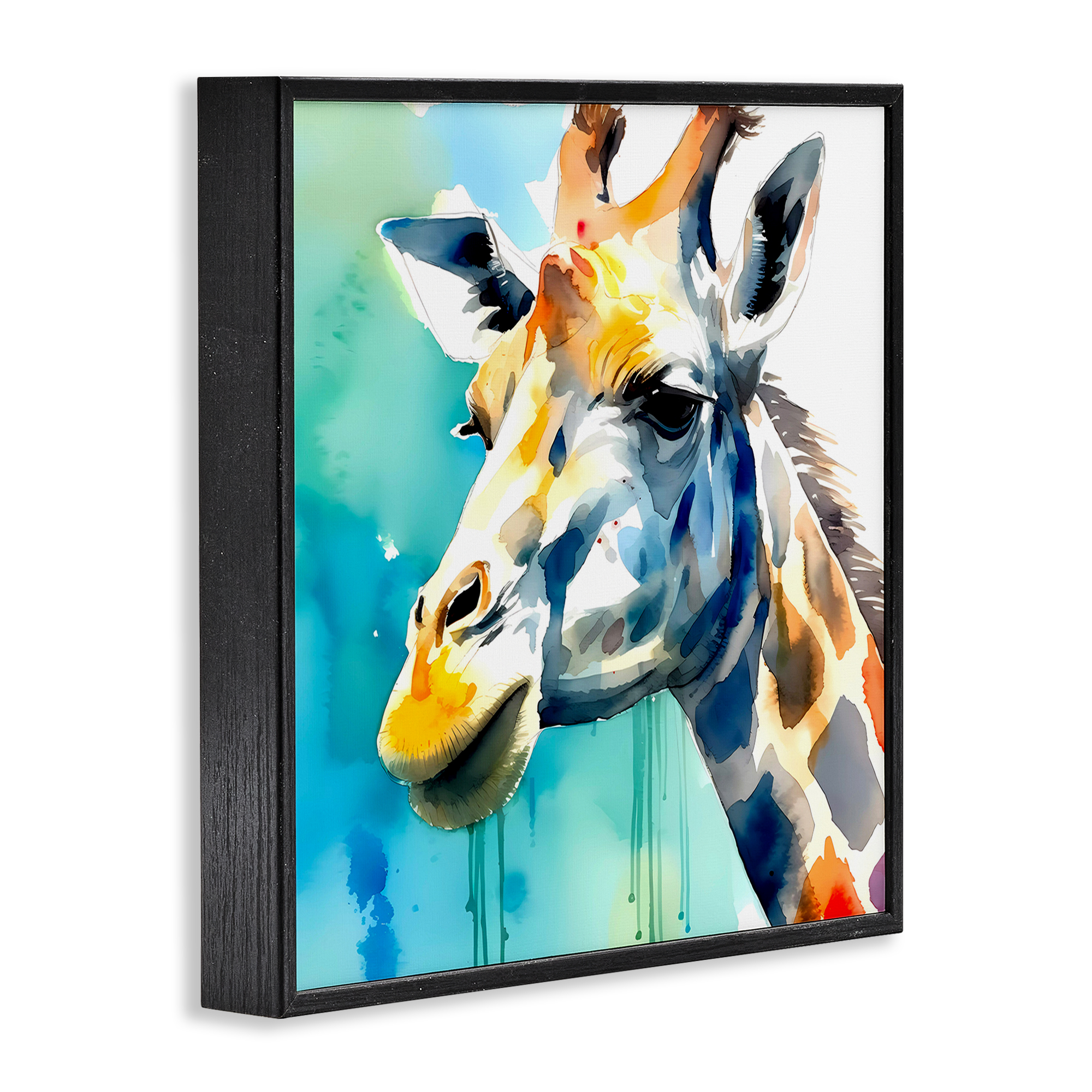 Stupell Industries Giraffe with Blue Splash Animals & Insects Painting Black Framed Art Print Wall Art, 24 x 24