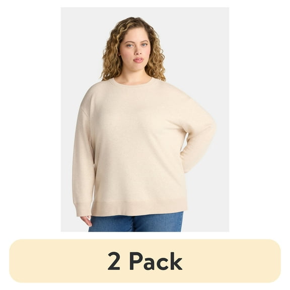 (2 pack) Terra & Sky Women's Plus Size Fleece Sweatshirt, Size 0X-5X