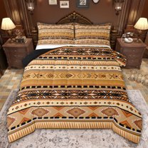 jejeloiu Vintage Geometric Rhombus Full Size Comforter Sets,Orange Black Bedding Sets For Men Women Reversible 3 Pieces