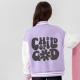 thumbnail image 4 of WhouRiu Toddler Girl' Bomber Jacket Letter Printed Loose Button Jacker Kids Athletic School Fall Casual Jackets Purple,Sized 4-5, 4 of 4