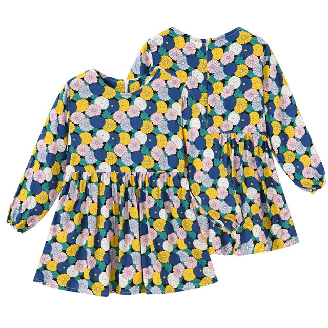 KYAIGUO Robes Décontractées pour Filles Bébé Robe Florale Imprimée Robe de Princesse Printemps Automne Manches Longues Imprimés Floraux Jupe Grenouillère 1-7 Ans