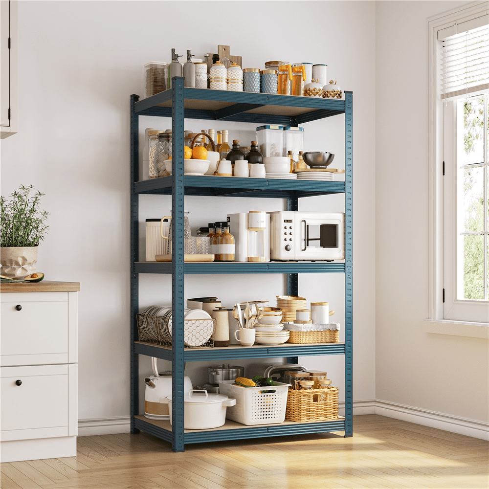Alden Design 5-Shelf Boltless & Adjustable Steel Storage Shelf Unit, Neptune Blue