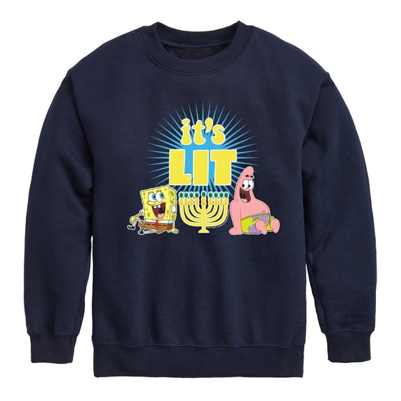 SpongeBob SquarePants - It's Lit Hanukkah Graphic Long Sleeve Fleece Sweatshirt