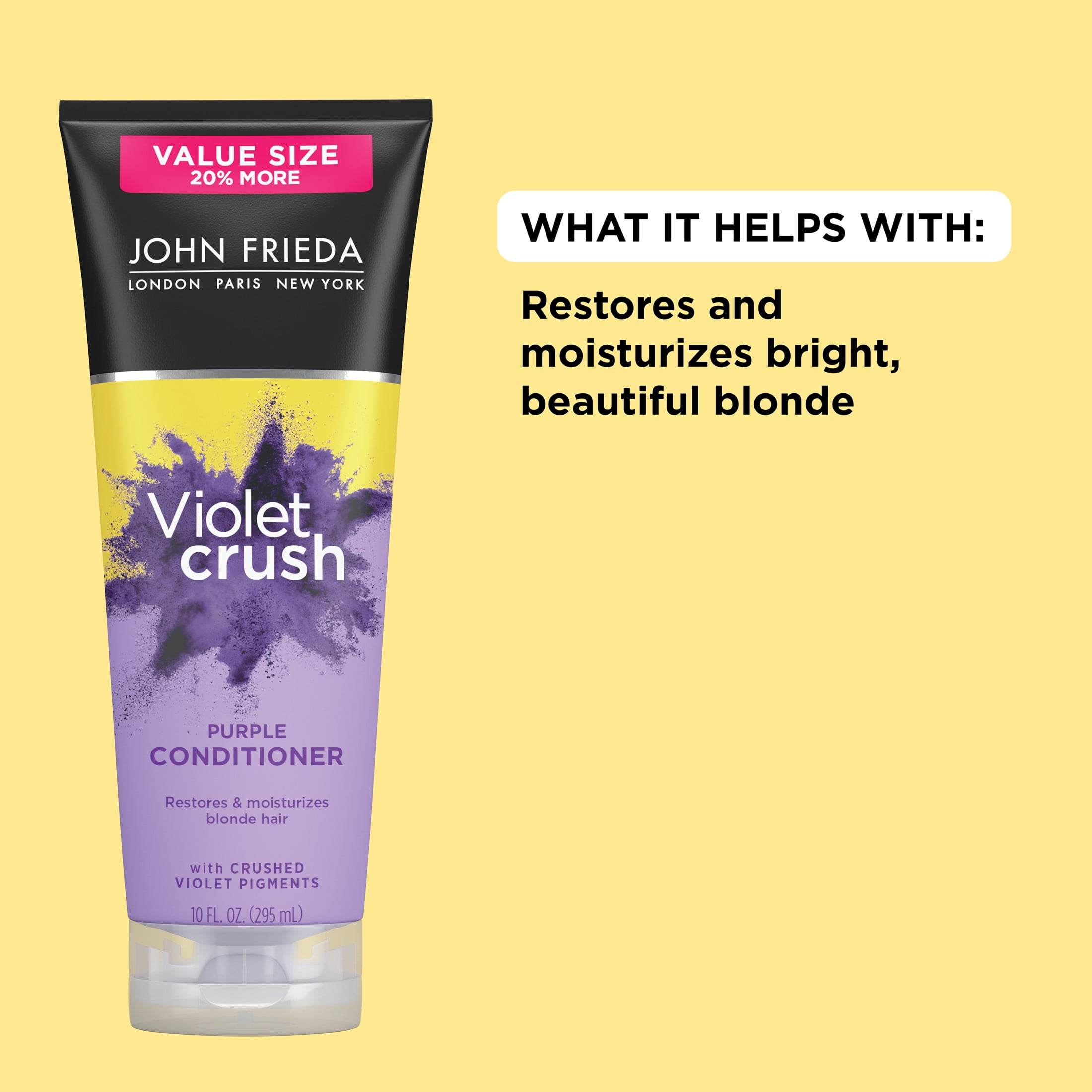 (3 pack) John Frieda Violet Crush Purple Conditioner for Brassy Blonde Hair, Restore and Moisturize, 10 fl oz