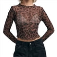 thumbnail image 3 of Camiseta de Transparente para Mujer, Top Corto de Larga con Estampado de Dinero A , Camisetas Ajustadas. Leopardo Negro S, 3 of 10