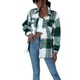 thumbnail image 1 of Women Oversized Plaid Button Down Shirt Shacket Jacket Long Sleeve Casual Fall Outwear with Pockets, 1 of 7