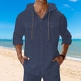 thumbnail image 1 of Ceisia Men's Regular Fit Cotton Linen Blend Hooded Roll-Tab 3/4 Sleeve Solid Color Casual Shirt Gifts, 1 of 9