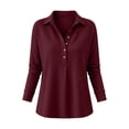 thumbnail image 6 of QATAINLAV Woman Fall Tops Waffle Knit Long Sleeve Polos Collar Shirts Half Button Loose Fit Dressy Textured Sweatshirts, 6 of 6