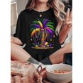 thumbnail image 1 of Women'S T-shirt, 'Purple, Green And Yellow Masks, Beads, Tree Carnival' Print, Retro Minimalist Fashion, Round Neck, Casual And Comfortable, Sporty Short-sleeved T-shirt, 1 of 6