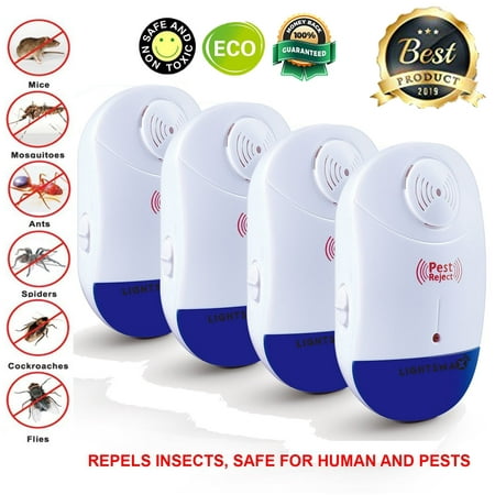 4 PKS [2018 NEW UPGRADED] LIGHTSMAX - Ultrasonic Pest Repeller - Electronic Plug -In Pest Control Ultrasonic - Best Repellent for Cockroach Rodents Flies Roaches Ants Mice Spiders Fleas (Best Air Guns For Pest Control)