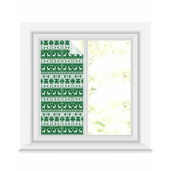 Window Privacy Film Green Christmas Stained Glass Window Film Decorative Sun Block Window Cover Cartoon Winter Xmas Deer Snowflake Window Clings Static Adhesive Sticker for Bathroom 17.7"x39.3"