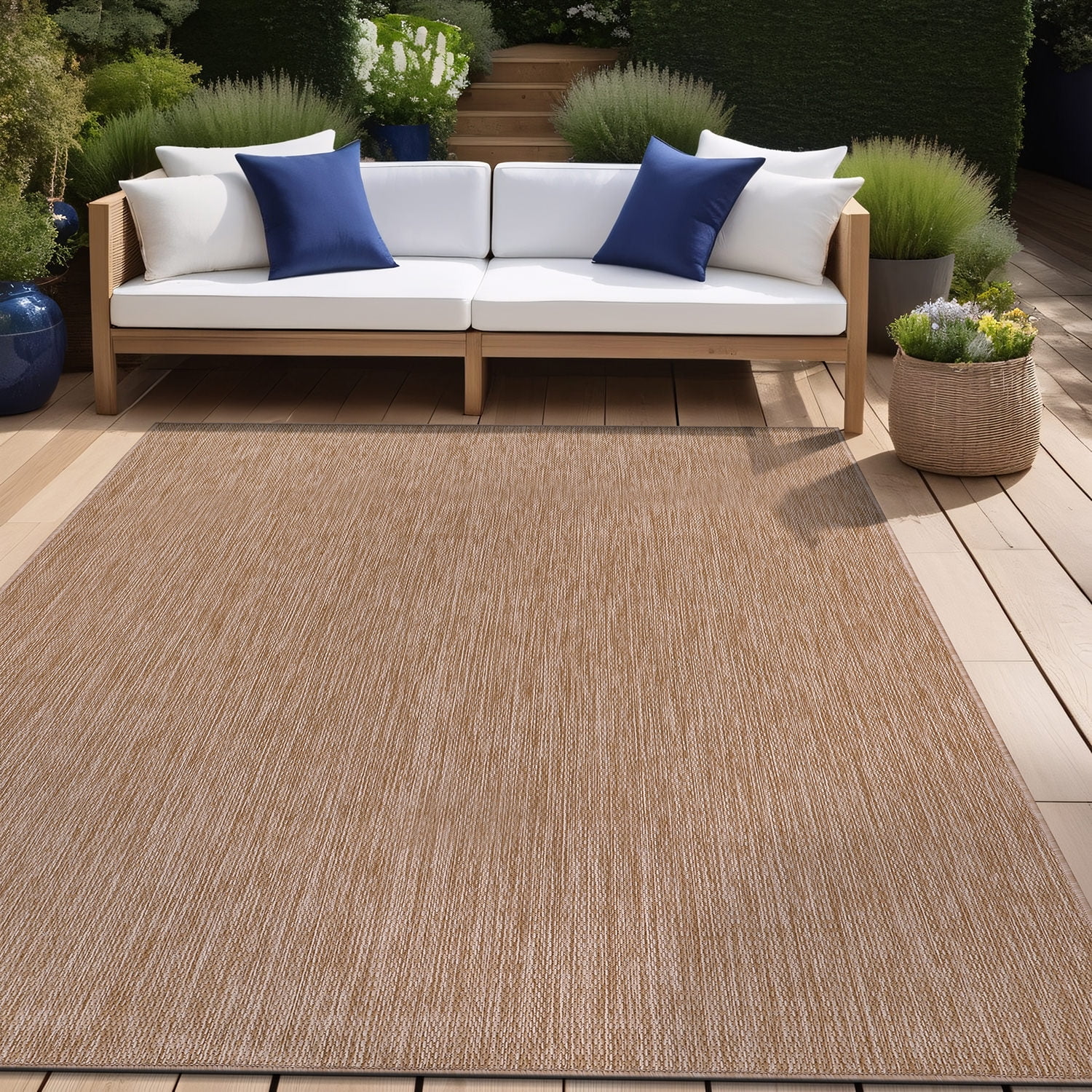 Beverly Rug Indoor/Outdoor Area Rugs, Waterproof Patio Porch Garden Carpet, Jute Beige, 10'x14'