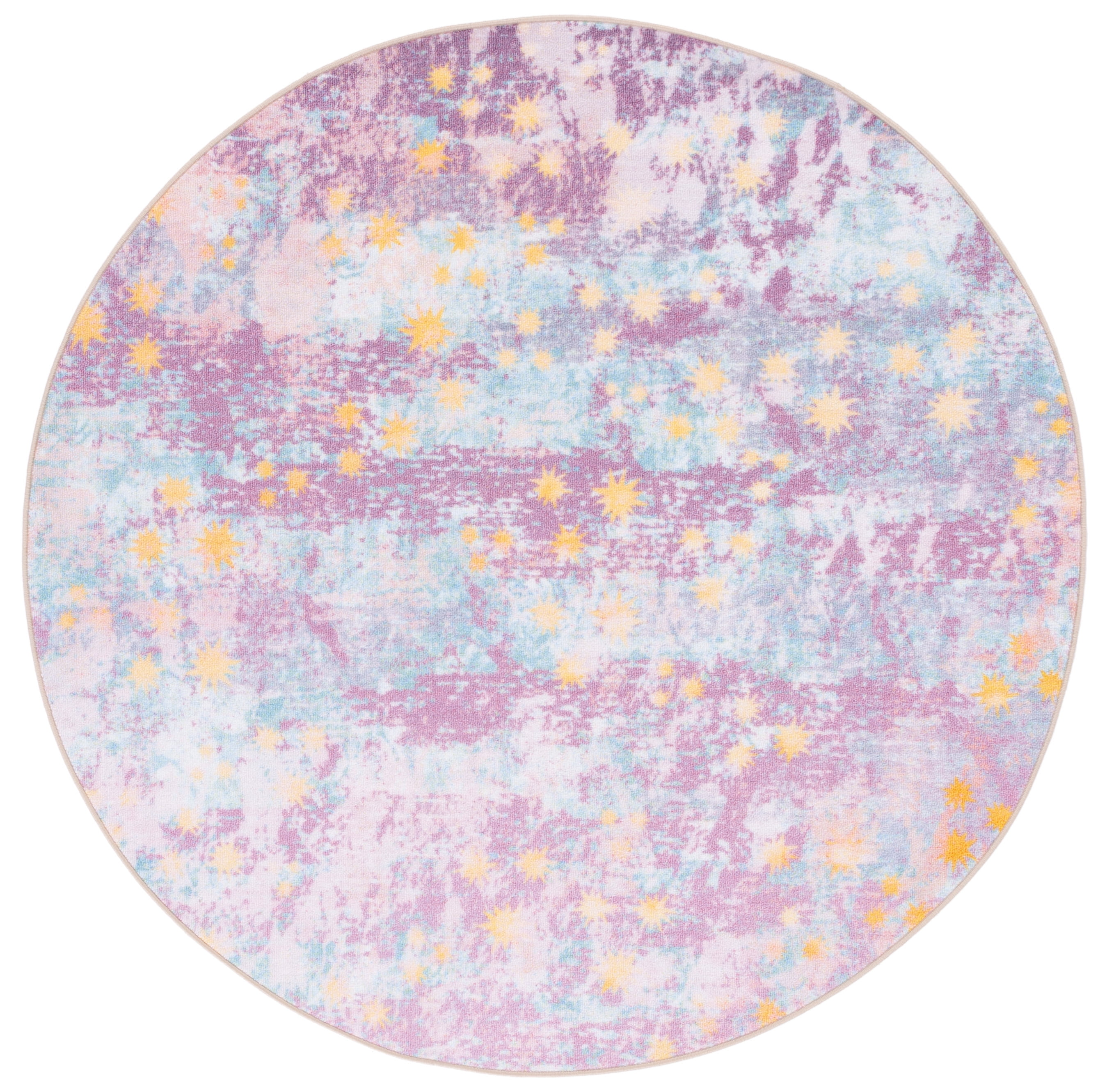 Safavieh Kids Playhouse Stars in the Night Sky Machine Washable Area Rug, Purple/Light Blue, 3'3" x 3'3" Round