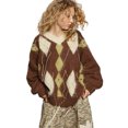 thumbnail image 4 of POL V-Neck Argyle Pattern Mohair Sweater with Contrast Exposed Stitch Detail, 4 of 6