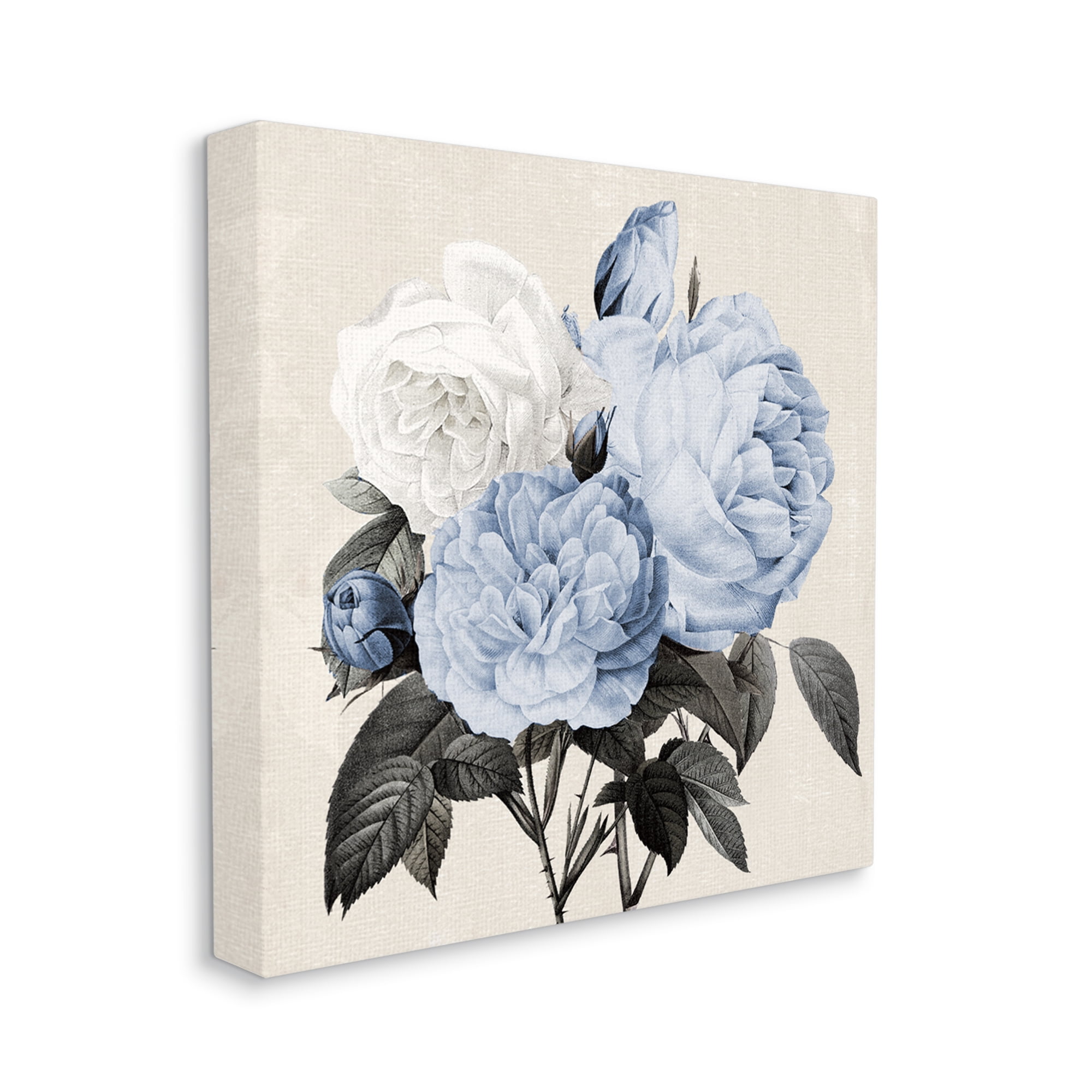 Stupell Industries Vintage Blue Roses Botanical & Floral Painting Gallery Wrapped Canvas Art Print Wall Art, 36 x 36