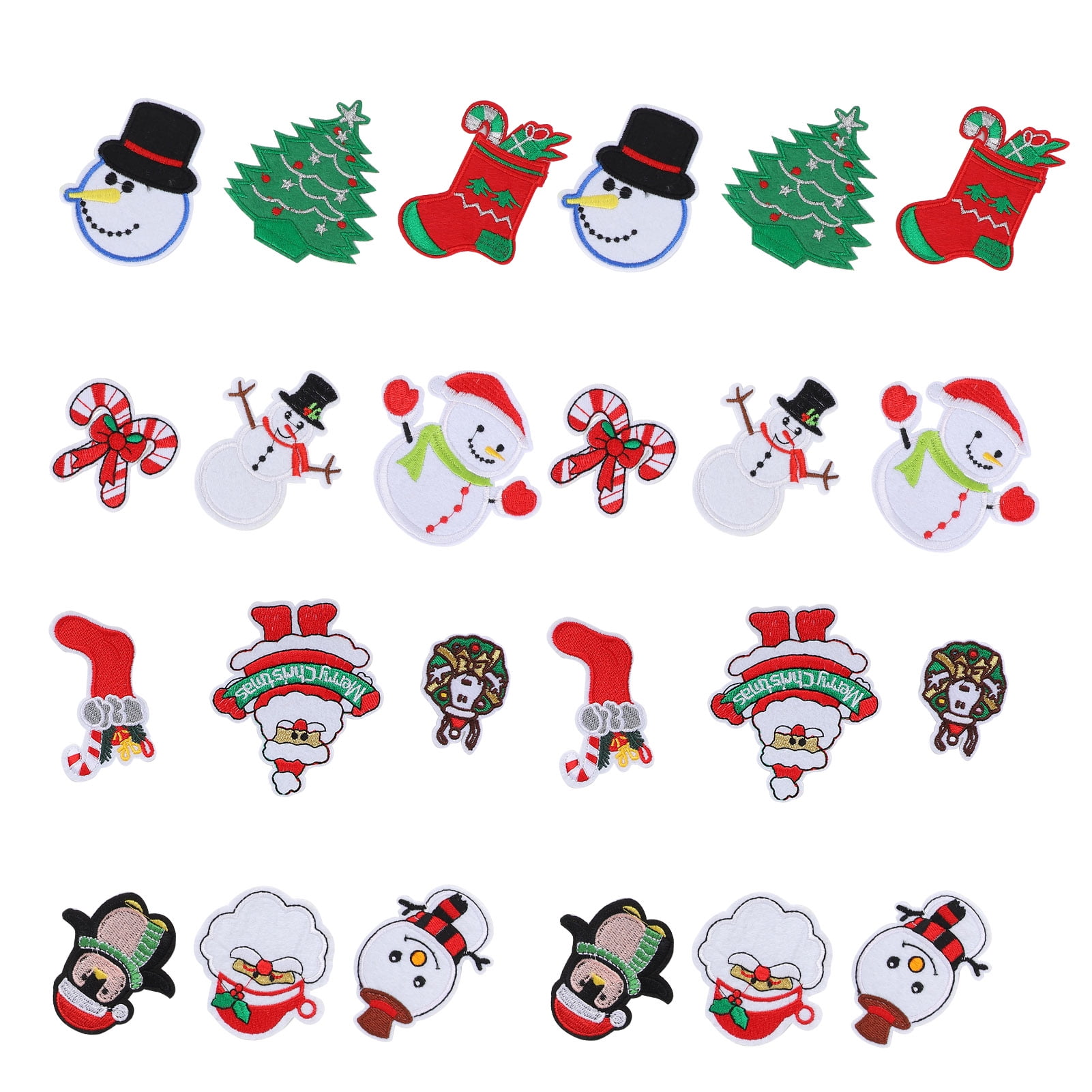 Tebru Ironing Patch,24Pcs Christmas Patches Embroidery Cloth Stickers Santa Claus Snowman DIY Ironing Patch,Christmas Embroidery  Cloth Stickers