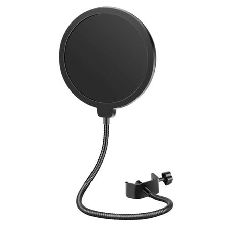 Microphone Pop Filter for Blue Yeti and Other Mics, Dual Layered Wind Pop Screen Pop Filter Mask Shield with Flexible 360° Gooseneck Clip Stabilizing Arm,Black