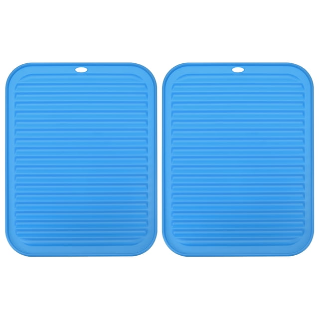 Unique Bargains Silicone Dish Drying Mat Set, 2 Pcs 12' x 9' Under Sink Drain Pad Suitable for Kitchen Counter, Drawer - Blue