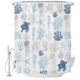 thumbnail image 2 of Shower Curtains for Bathroom, Navy Blue Coastal Waterproof Fabric Shower Curtain, Nautical Summer Beach Coral Sea Turtle Decorative Bathroom Curtain for Bathtub, 66"x72", No Hooks Included, 2 of 9