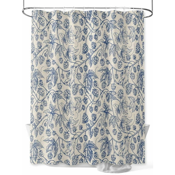 Fsddascl Blue Flowers Shower Curtain Set - Standard 72" x 72" Washable Bathtub Curtain with 12 Hooks, Retro Rustic Botanical Floral Leaves Vines Waterproof Fabric Stall Shower Curtains for Bathroom