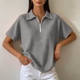 thumbnail image 5 of VBVC Women's Half Zip Waffle Collared Top , V Neck Short Sleeve Blouse For Women , Ladies' Loose Fit Breathable Summer Shirt, Khaki , S-3XL, 5 of 8