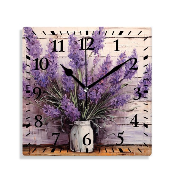 10 Inch Wall Clock Battery Operated Silent Clock Decorative for Office, Kitchen, Outdoor, Living RoomVintage Lavender Flowers Wooden Print