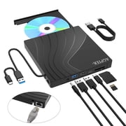 AGPTEK 7 in 1 External CD/DVD Drive with Ethernet Adapter, Portable USB 3.0 Slim DVD Burner for Laptop
