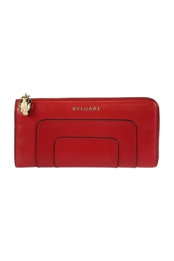 Pre-Owned BVLGARI Serpenti Red Gold Hardware Leather Long Wallet DP E13 36470 Women's