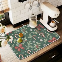 Yayeee Drying Mat for Kitchen Counter Dishes Microfiber Coffee Decorative Pad, Christmas Candy Cane