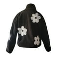 thumbnail image 6 of Womens Floral Print Sherpa Fleece Cropped Jackets Winter Warm Zipper Coat Baggy Long Sleeve Outwear with Pockets, 6 of 7