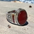 thumbnail image 4 of Silver Handmade Ring 925k Sterling Silver Enamal Red Oval Shape Carnelian GemStone Ring Men's Ring with Round Stones Outstanding Gift KCR043, 4 of 7