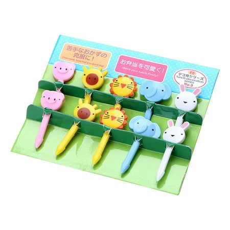 

XM Culture 10Pcs/Set Fruit Fork BPA Free Anti-slip Random Color Cartoon Animal Bento Stick Party Supplies