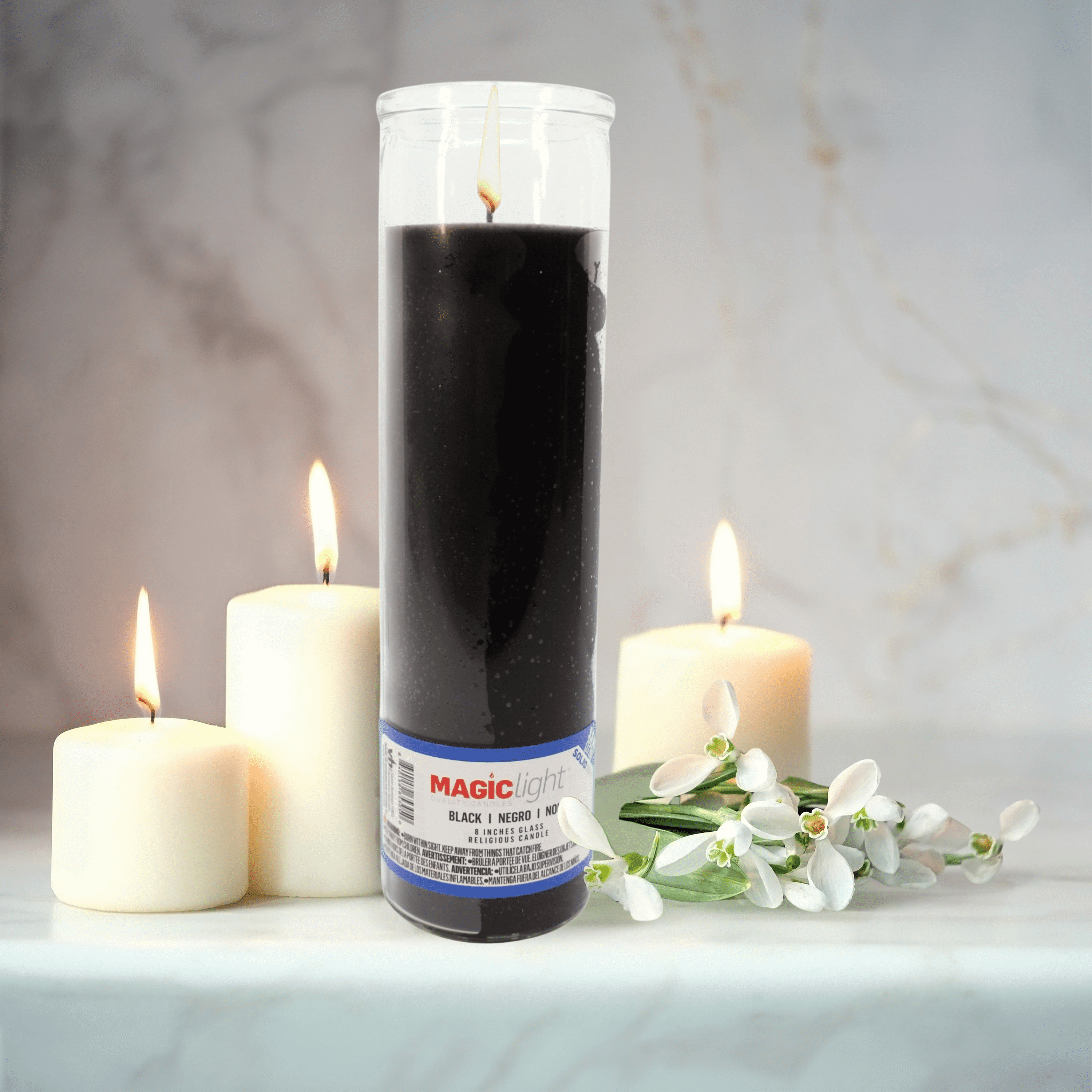 (4 pack) MagicLight Religious Candles 9.6 oz - Clear Glass Jar, Unscented Black Wax