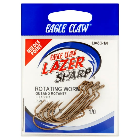 Lazer Sharp L045GW-1/0 Rotating Worm Hooks, Size 1/0