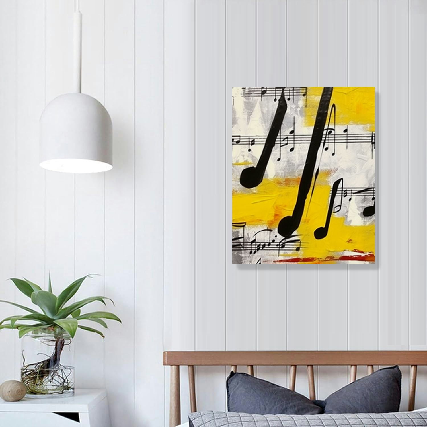 Nawypu  - Music Note Canvas Prints Musical Art Theme Picture Wall Decor Contemporary Abstract Yellow and Grey Painting Prints Music Classroom Decorations